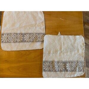 2 Vintage Cannon Washcloth Sculpted Tan Brown Decorative Retro MCM Face Cloth